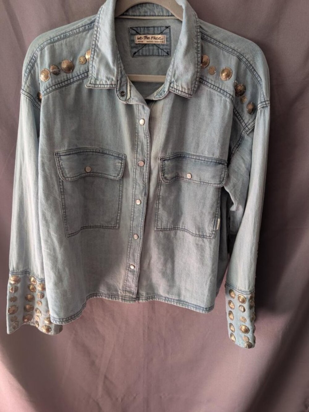 We The Free Austin Studded Shirt Jacket Denim Size M